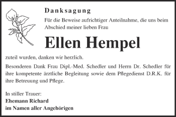 Traueranzeige von Ellen Hempel von WVG - Wochenspiegel Merseburg