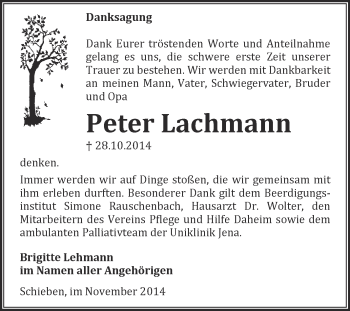 Traueranzeige von Peter Lachmann von WVG - Wochenspiegel NMB / WSF / ZTZ