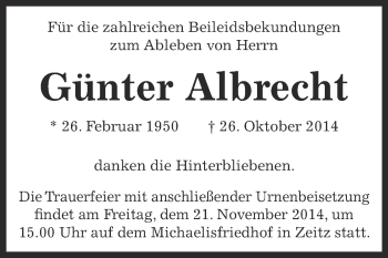 Traueranzeige von Günter Albrecht von Super Sonntag Zeitz