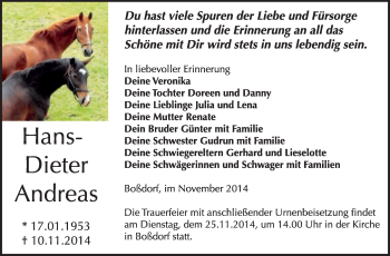 Traueranzeige von Hans-Dieter Andreas von WVG - Wochenspiegel Wittenberg