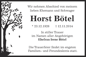 Traueranzeige von Horst Bötel von Super Sonntag Dessau / Köthen