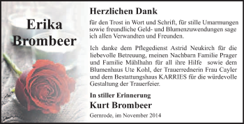 Traueranzeige von Erika Brombeer von WVG - Wochenspiegel Quedlinburg