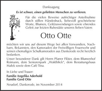 Traueranzeige von Otto Otte von WVG - Wochenspiegel Quedlinburg