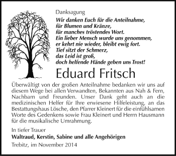 Traueranzeige von Eduard Fritsch von WVG - Wochenspiegel Wittenberg