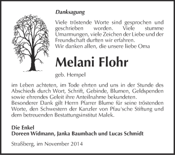 Traueranzeige von Melani Flohr von WVG - Wochenspiegel Quedlinburg