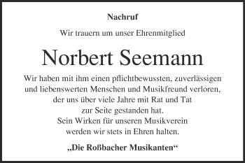 Traueranzeige von Norbert Seemann von Super Sonntag Merseburg