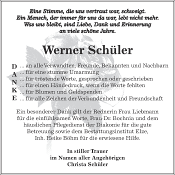 Traueranzeige von Werner Schüler von Super Sonntag Dessau / Köthen