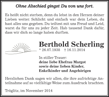 Traueranzeige von Berthold Scherling von Super Sonntag Zeitz