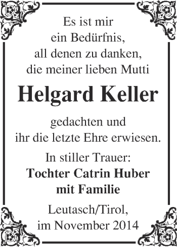 Traueranzeige von Helgard Keller von Super Sonntag Merseburg