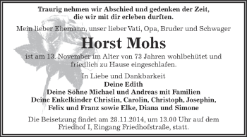 Traueranzeige von Horst Mohs von Super Sonntag Dessau / Köthen