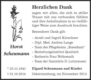 Traueranzeige von Horst Scheumann von Super Sonntag Dessau / Köthen