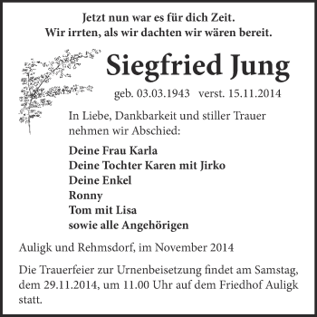 Traueranzeige von Siegfried Jung von Super Sonntag Zeitz