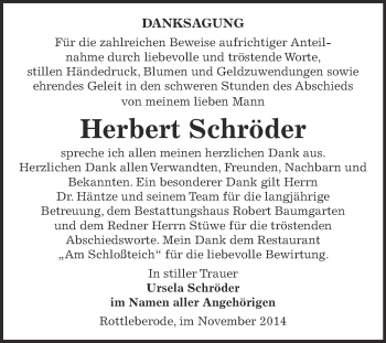 Traueranzeige von Herbert Schröder von Super Sonntag SGH Mansf. Land