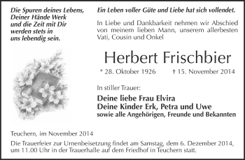 Traueranzeige von Herbert Frischbier von WVG - Wochenspiegel NMB / WSF / ZTZ