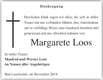 Traueranzeige von Margarete Loos von WVG - Wochenspiegel Merseburg