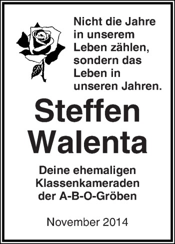 Traueranzeige von Steffen Walenta von Super Sonntag NMB / WSF / ZTZ