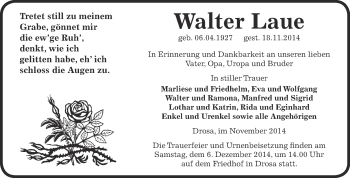 Traueranzeige von Walter Laue von Super Sonntag Dessau / Köthen
