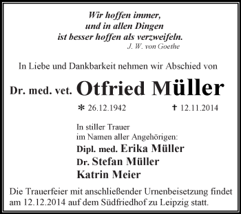 Traueranzeige von Otfried Müller von Super Sonntag Dessau / Köthen