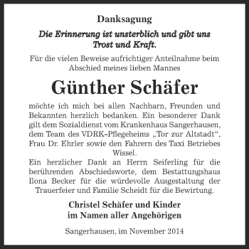 Traueranzeige von Günther Schäfer von WVG - Wochenspiegel SGH