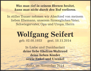 Traueranzeige von Wolfgang Seifert von Super Sonntag Zeitz