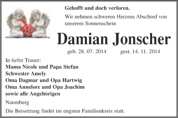Traueranzeige von Damian Jonscher von WVG - Wochenspiegel NMB / WSF / ZTZ