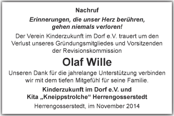 Traueranzeige von Olaf Wille von WVG - Wochenspiegel NMB / WSF / ZTZ