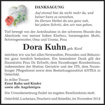 Traueranzeige von Dora Kuhn von Super Sonntag Zeitz