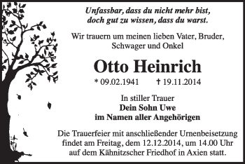 Traueranzeige von Otto Heinrich von WVG - Wochenspiegel Wittenberg