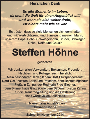 Traueranzeige von Steffen Höhne von Super Sonntag Wittenberg