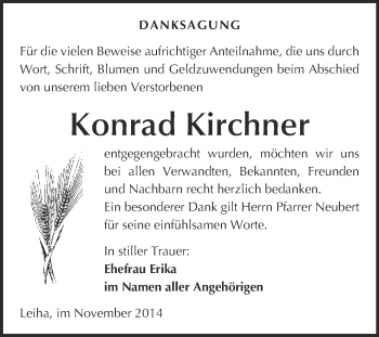 Traueranzeige von Konrad Kirchner von WVG - Wochenspiegel Merseburg