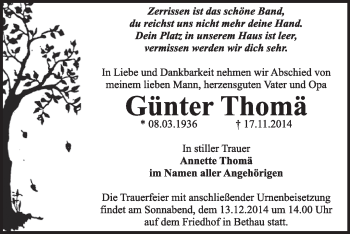 Traueranzeige von Günter Thomä von WVG - Wochenspiegel Wittenberg