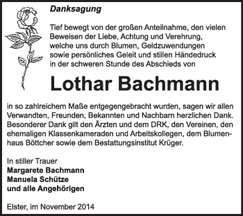 Traueranzeige von Lothar Bachmann von WVG - Wochenspiegel Wittenberg