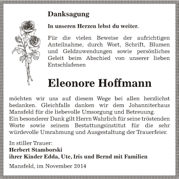 Traueranzeige von Eleonore Hoffmann von Super Sonntag SGH Mansf. Land