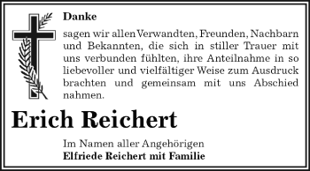 Traueranzeige von Erich Reichert von WVG - Wochenspiegel Dessau / Köthen