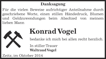 Traueranzeige von Konrad Vogel von Super Sonntag Zeitz