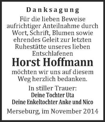 Traueranzeige von Horst Hoffmann von WVG - Wochenspiegel Merseburg