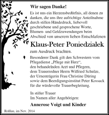 Traueranzeige von Klaus-Peter Poniedzialek von WVG - Wochenspiegel Dessau / Köthen
