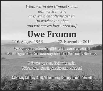 Traueranzeige von Uwe Fromm von Super Sonntag Quedlinburg