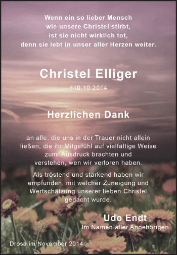 Traueranzeige von Christel  Elliger von WVG - Wochenspiegel Dessau / Köthen