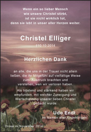 Traueranzeige von Christel  Elliger von WVG - Wochenspiegel Dessau / Köthen