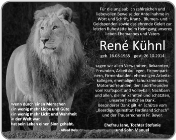 Traueranzeige von Rene Kühnl von Super Sonntag Wittenberg