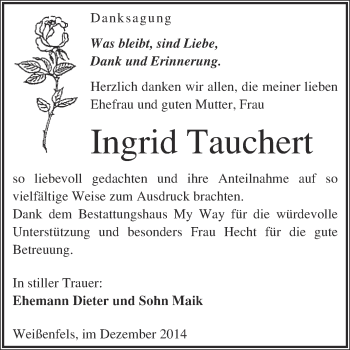 Traueranzeige von Ingrid Tauchert von Super Sonntag Merseburg