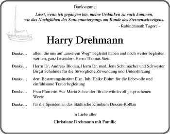 Traueranzeige von Harry Drehmann von Mitteldeutsche Zeitung Dessau-Roßlau