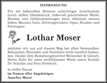 Traueranzeige von Lothar Moser von Super Sonntag Bernburg