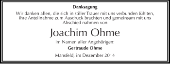 Traueranzeige von Joachim Ohme von Mitteldeutsche Zeitung Mansfelder Land
