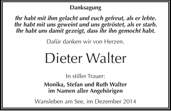 Traueranzeige von Dieter Walter von Mitteldeutsche Zeitung Mansfelder Land