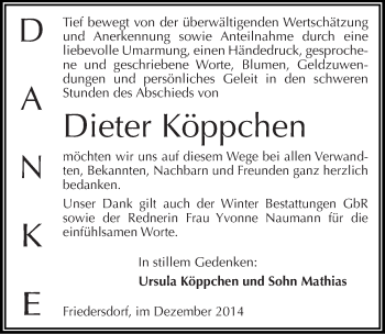 Traueranzeige von Dieter Köppchen von Mitteldeutsche Zeitung Bitterfeld