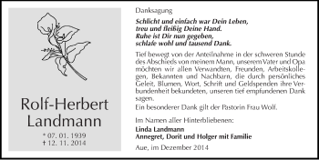 Traueranzeige von Rolf-Herbert Landmann von Mitteldeutsche Zeitung Naumburg/Nebra