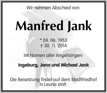 Traueranzeige von Manfred Jank von Mitteldeutsche Zeitung Merseburg/Querfurt