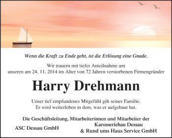 Traueranzeige von Harry Drehmann von Mitteldeutsche Zeitung Dessau-Roßlau